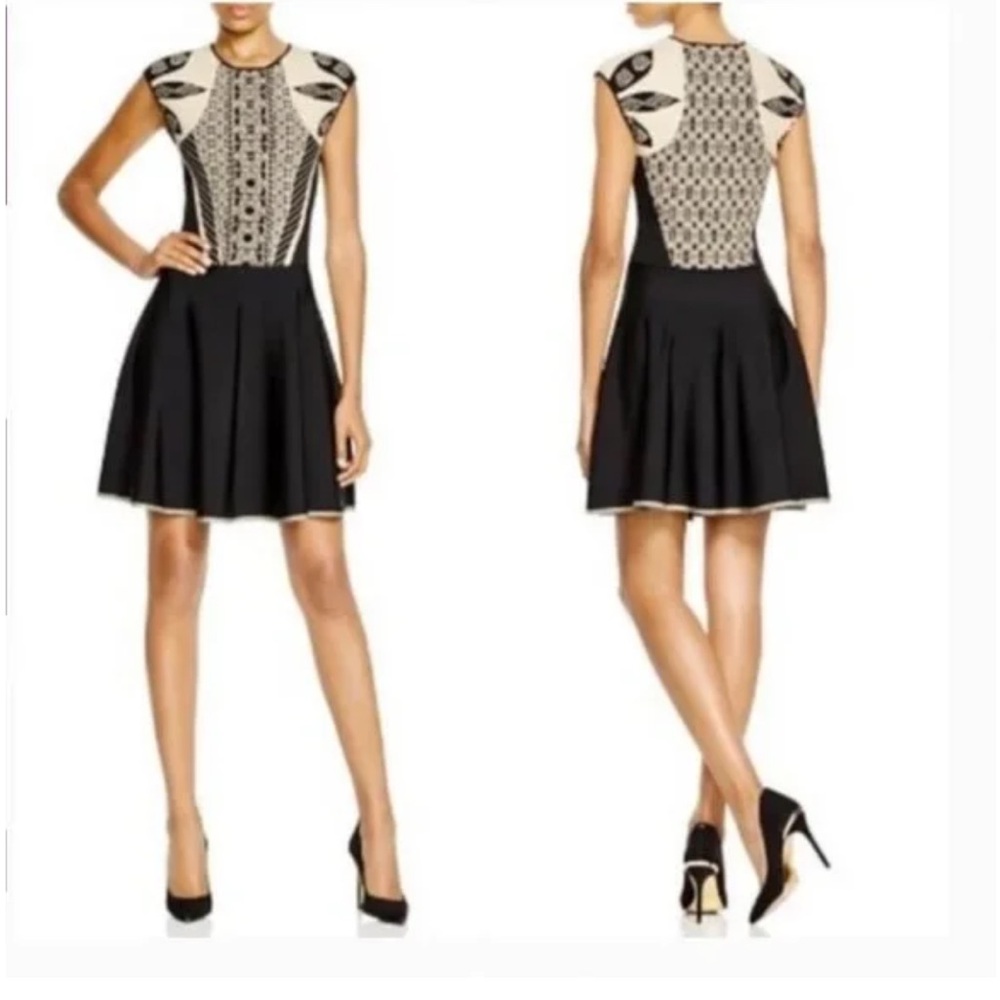 Ted Baker size 2 Women’s Black and Metallic Gold Skater A-Line NWT